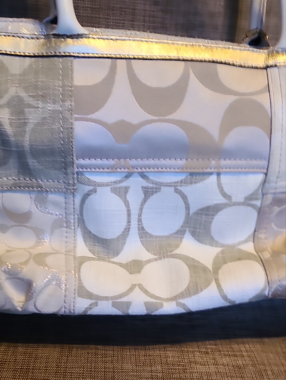 Coach Cream Signature Patchwork Shoulder Bag with Gold Accents - Picture 6 of 16